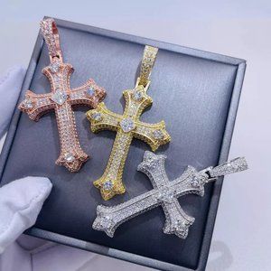 S925 VVS moissanite Round cut Cross Necklaces Pendant